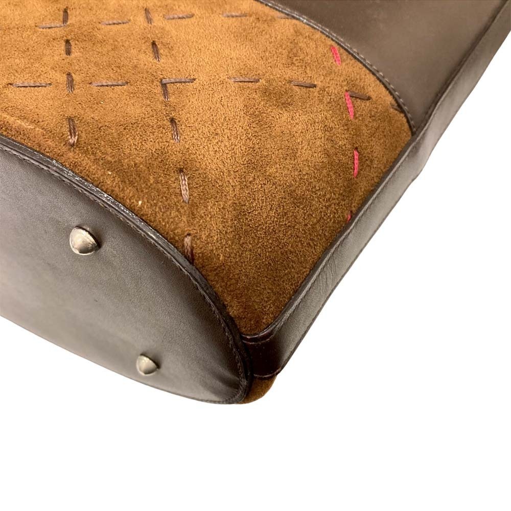 Burberry Shoulder Bag Brown Leather Suede Check Stitching - Picture 8 of 9